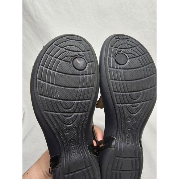 Crocs Isabella Women's Size 6 Black Jelly T-Strap Iconic Comfort Sandals- Rare - Picture 5 of 6